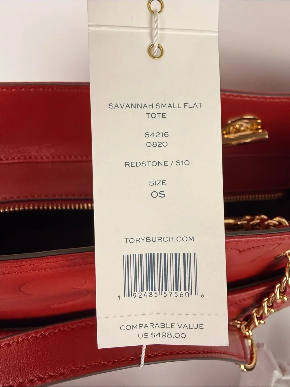 Tory Burch Savannah Small Flat Tote Redstone Red Gold Hardware $498